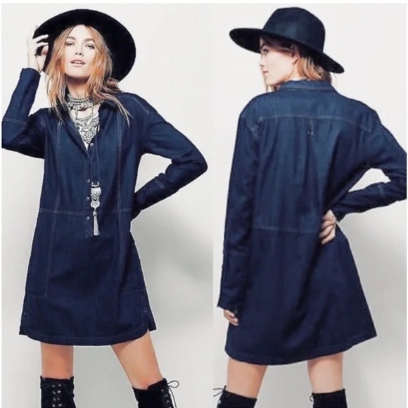 Free People Dresses & Skirts - EUC Free People Delicate Detail Denim Mini Shirt Dress – Small
